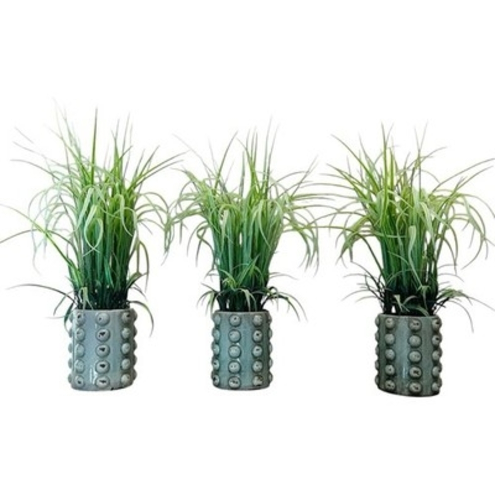Artificial Grass Houseplant Arrangement Ribbed Textured Ceramic Pot Planter VG - Picture 7 of 7